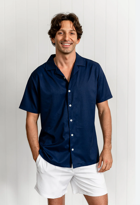 Navy Short Sleeve Button Up
